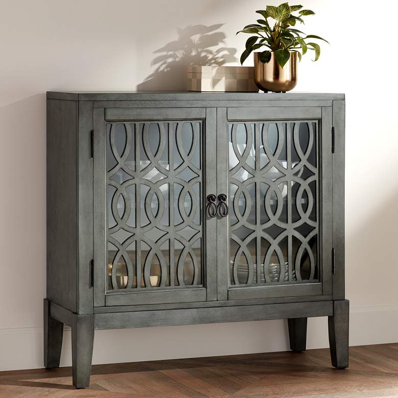 Image 1 55 Downing Street Elias 36 inch Wide Gray Wood 2-Shelf Decorative Cabinet