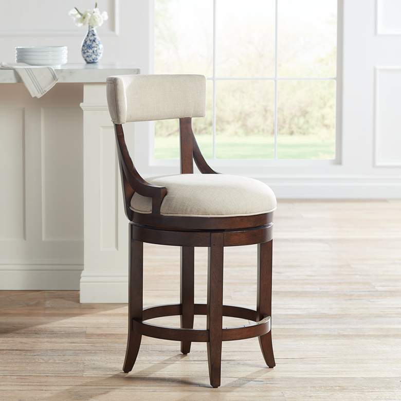 Image 1 55 Downing Street Lev 24" High Distressed Walnut Linen Counter Stool