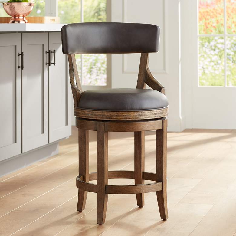 Image 1 55 Downing Street Lev 24" Vintage Smoke Faux Leather Swivel Stool