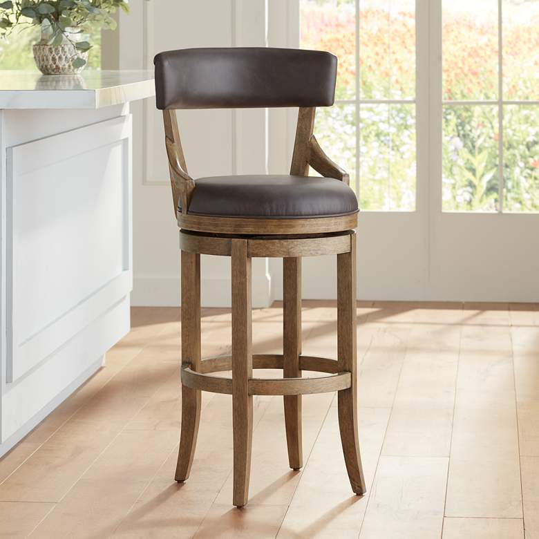 Image 1 55 Downing Street Lev 31 1/4" Smoke Faux Leather Swivel Bar Stool