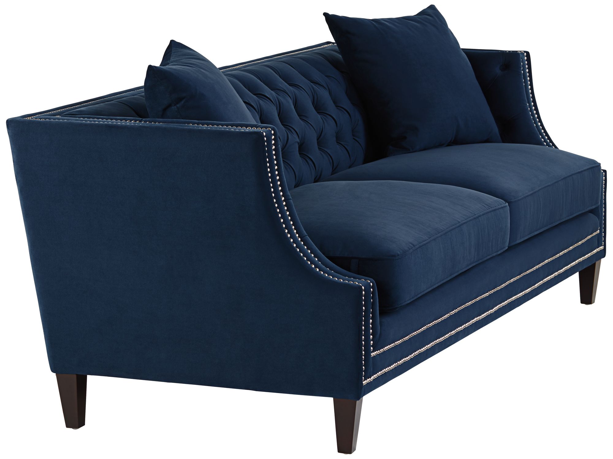 55 Downing Street Marilyn 93" Wide Blue Velvet Tufted Upholstered Sofa in scene