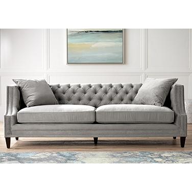 55 Downing Street Marilyn 93" Wide Tufted Taupe Gray Velvet Sofa