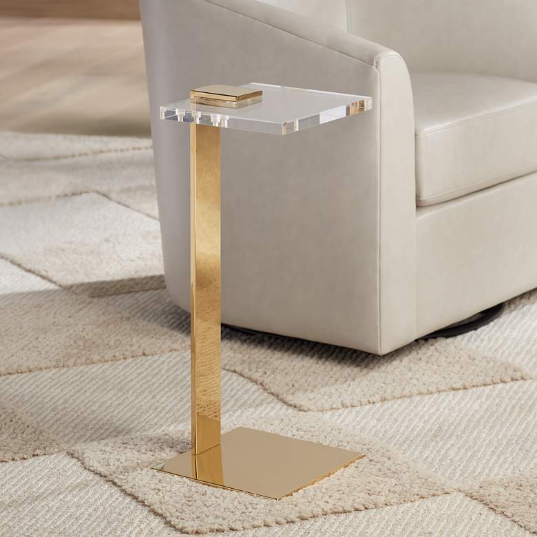 Image 1 55 Downing Street Marten 10" Wide Gold and Acrylic Square Side Table