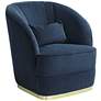 2_55 Downing Street Nebbia 31" Wide Navy Velvet Accent Chair with Pillow