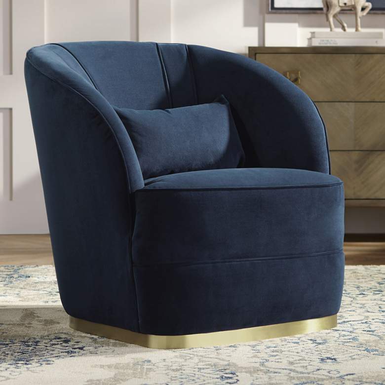 Image 1 55 Downing Street Nebbia 31" Wide Navy Velvet Accent Chair with Pillow