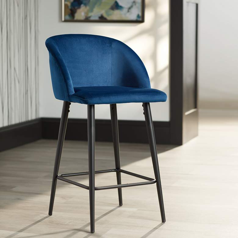 Image 1 55 Downing Street Nigel 29" Modern Blue Velvet Luxe Barstool