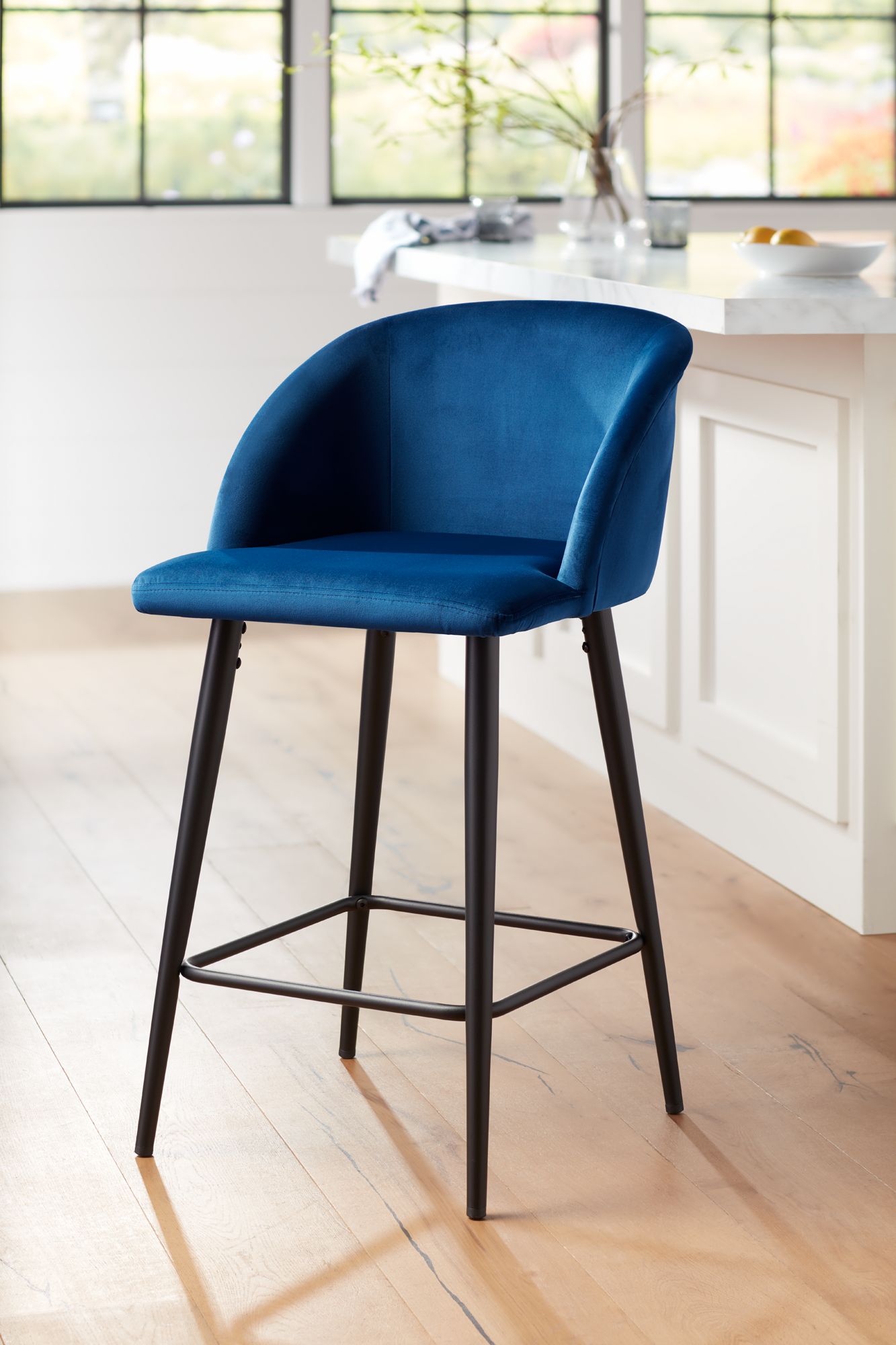 55 Downing Street Nigel 29" Modern Blue Velvet Luxe Barstool