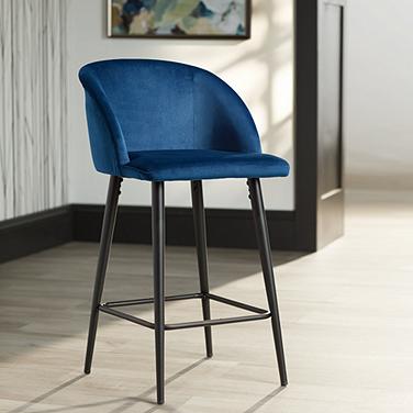 55 Downing Street Nigel 29" Modern Blue Velvet Luxe Barstool