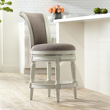 55 Downing Street Oliver 24 1/2" Pewter and White Swivel Counter Stool