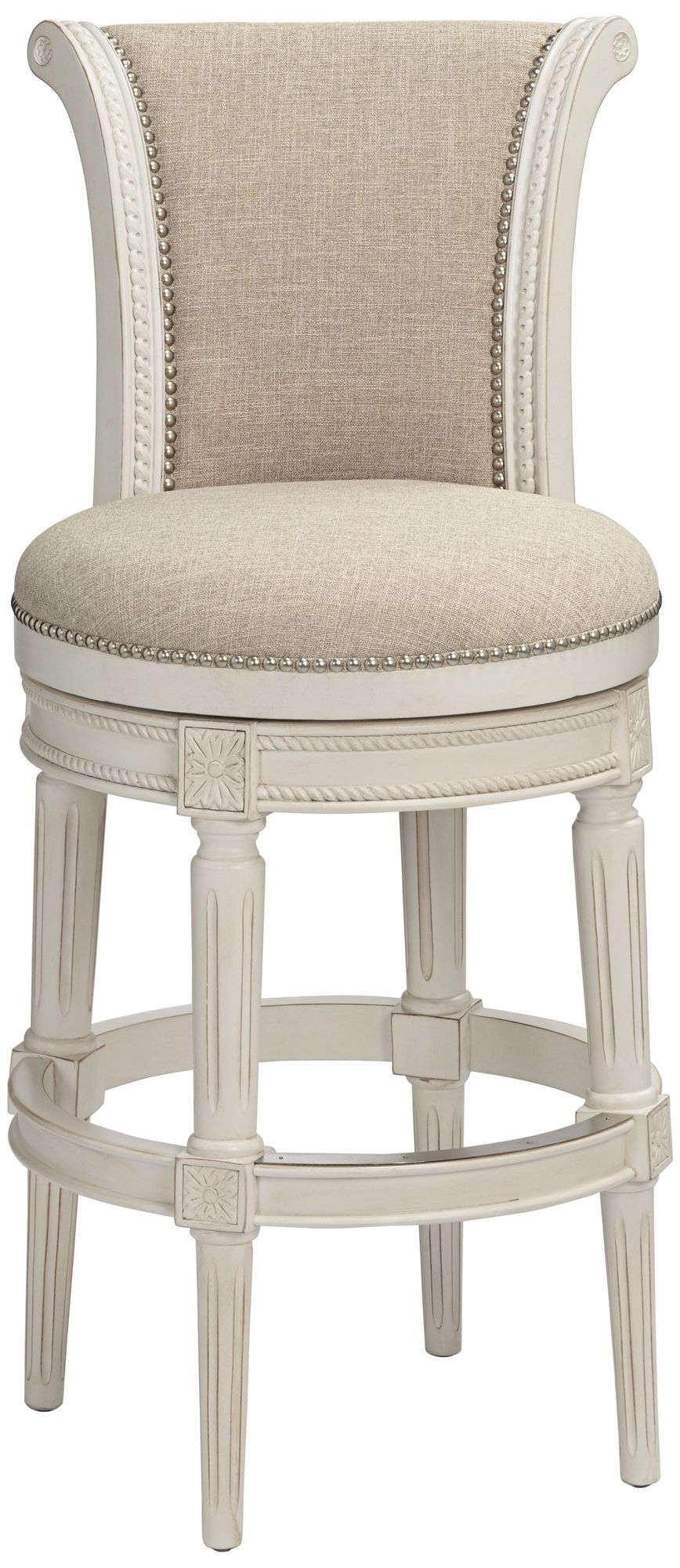 55 Downing Street Oliver 30 1/2" Cream Scroll Back Swivel Bar Stool