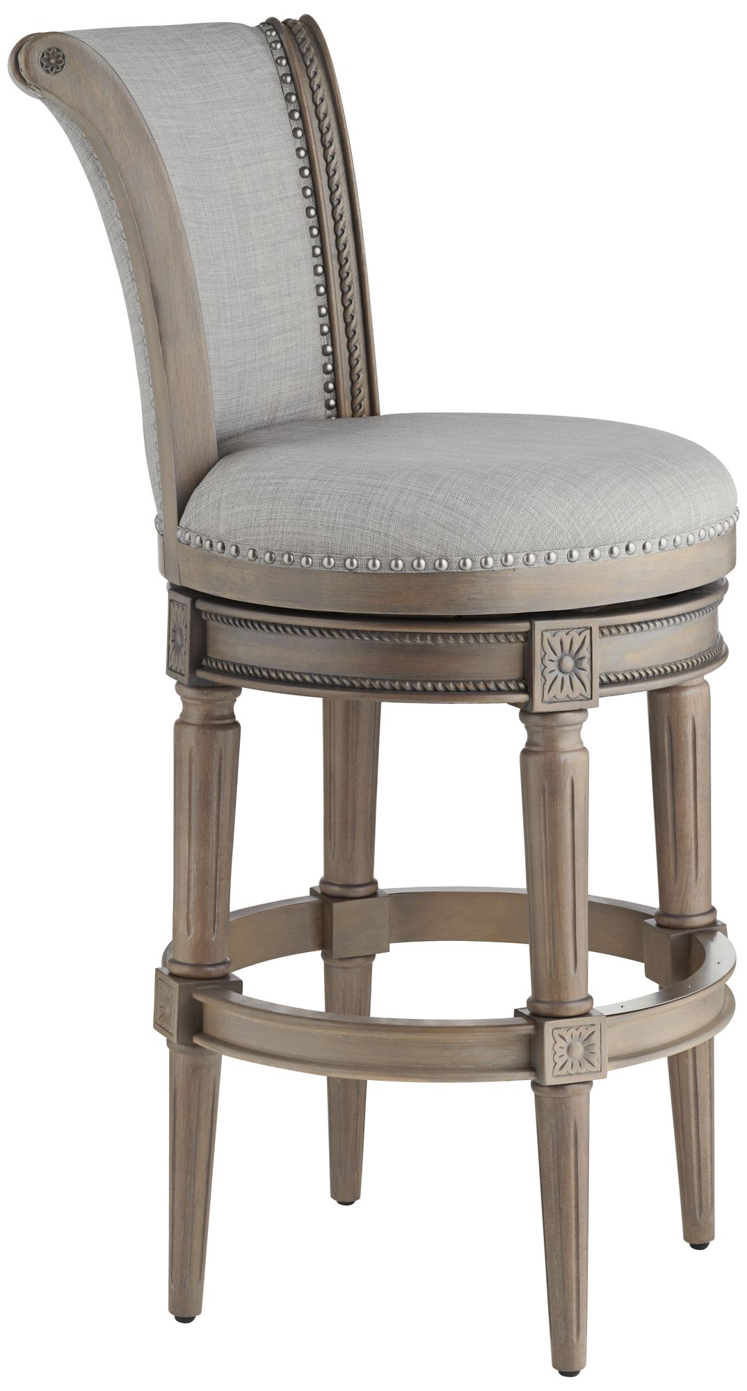 55 Downing Street Oliver 30 3/4" Ash Gray Scroll Back Swivel Bar Stool