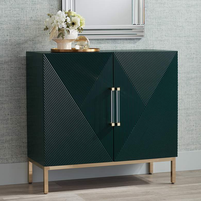 Image 2 55 Downing Street Saga 36" Wide Green and Gold 2-Door Accent Chest