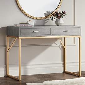 Image2 of 55 Downing Street Sands Point 42" Wide Gray and Gold 2-Drawer Desk