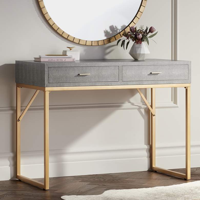 Image 2 55 Downing Street Sands Point 42 inch Wide Gray and Gold 2-Drawer Desk