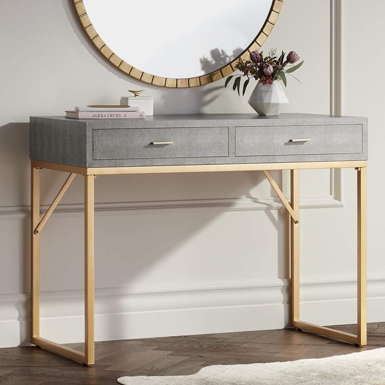 Image 1 55 Downing Street Sands Point 42" Wide Gray and Gold 2-Drawer Desk