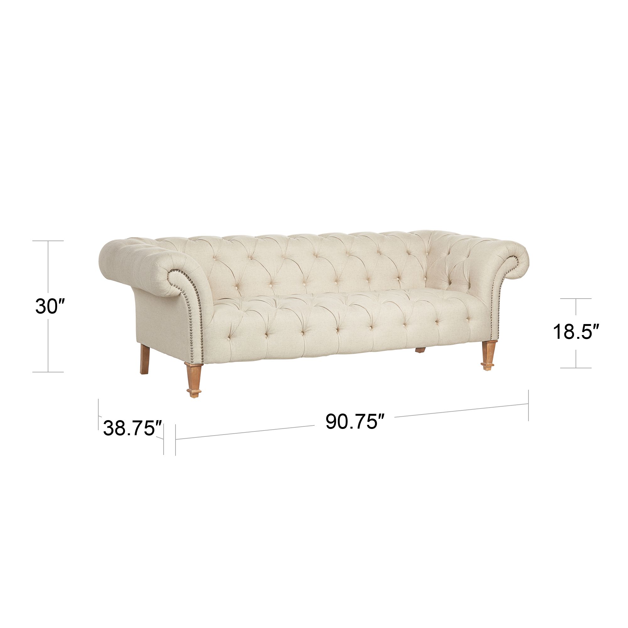 55 Downing Street Tessa 90 3/4" Wide Tufted Beige Linen French Sofa in scene