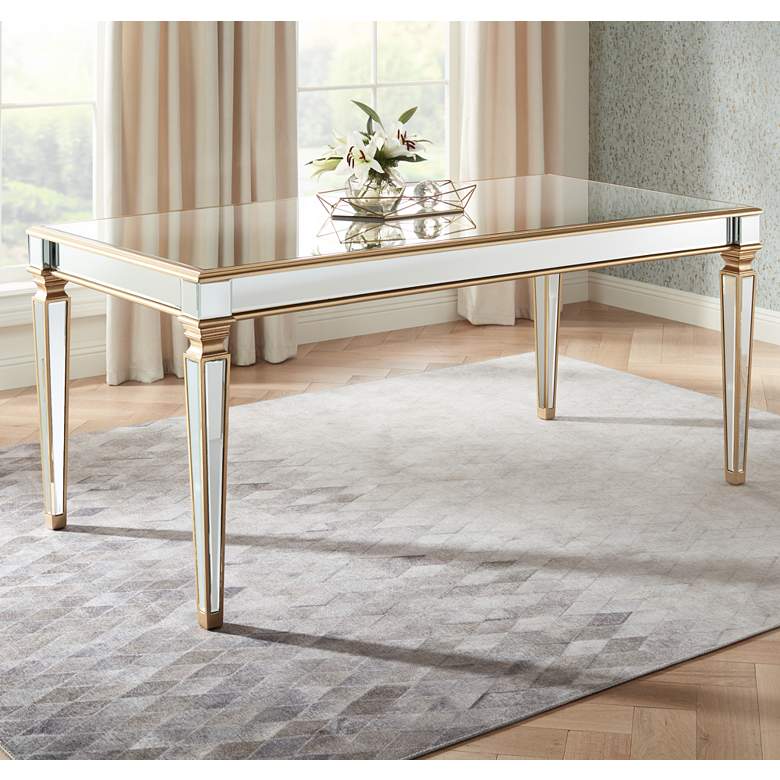 Image 2 55 Downing Street Veronica 71" Wide Gold Leaf and Mirror Dining Table