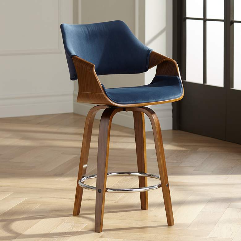 Image 1 55 Downing Street Westin 25 3/4" Blue Velvet Swivel Counter Stool