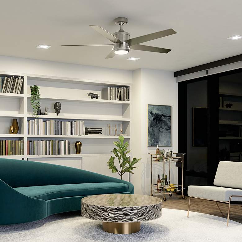 Image 1 56" Kichler Brahm Brushed Stainless Steel LED Ceiling Fan with Remote in scene