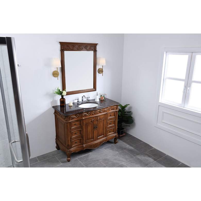 Image 1 French Scroll 48 inch Single Sink Teak and Granite Bathroom Vanity in scene