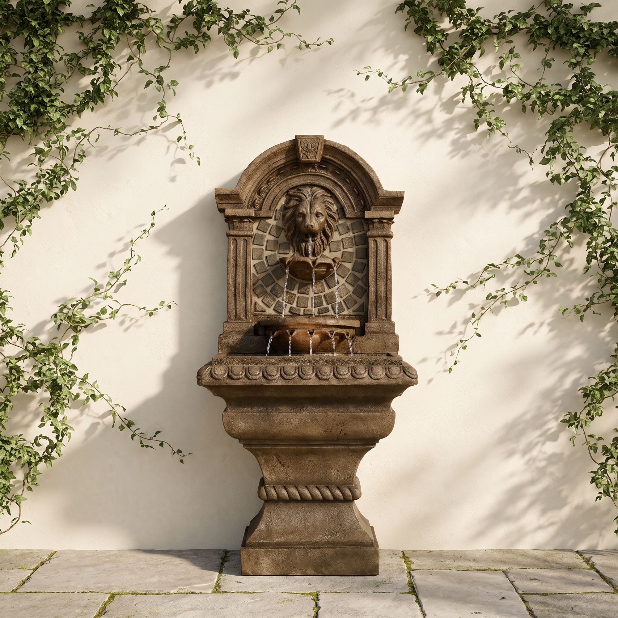 Image 1 Royal Lions-Head 51" High Patio Garden Fountain with Light in scene