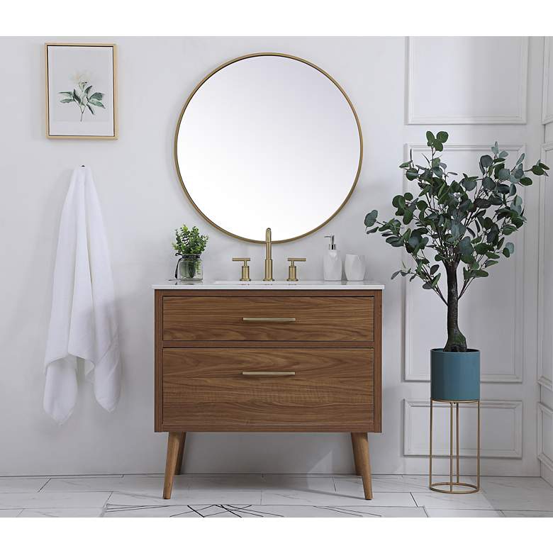 Image 1 Boise 36" Wide Walnut Brown 2-Drawer Single Sink Vanity in scene