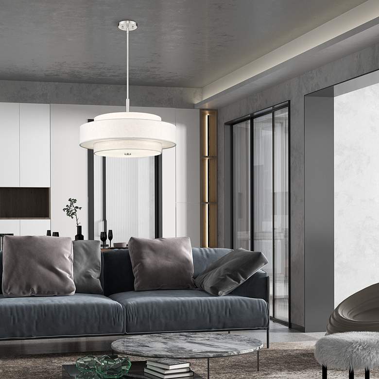 Image 1 Meridian 24"W Brushed Nickel Double-Drum Shade Pendant Light in scene