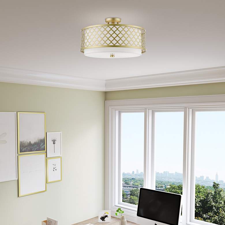 Image 1 Arabesque 18 1/4" Wide Soft Gold Drum Ceiling Light in scene