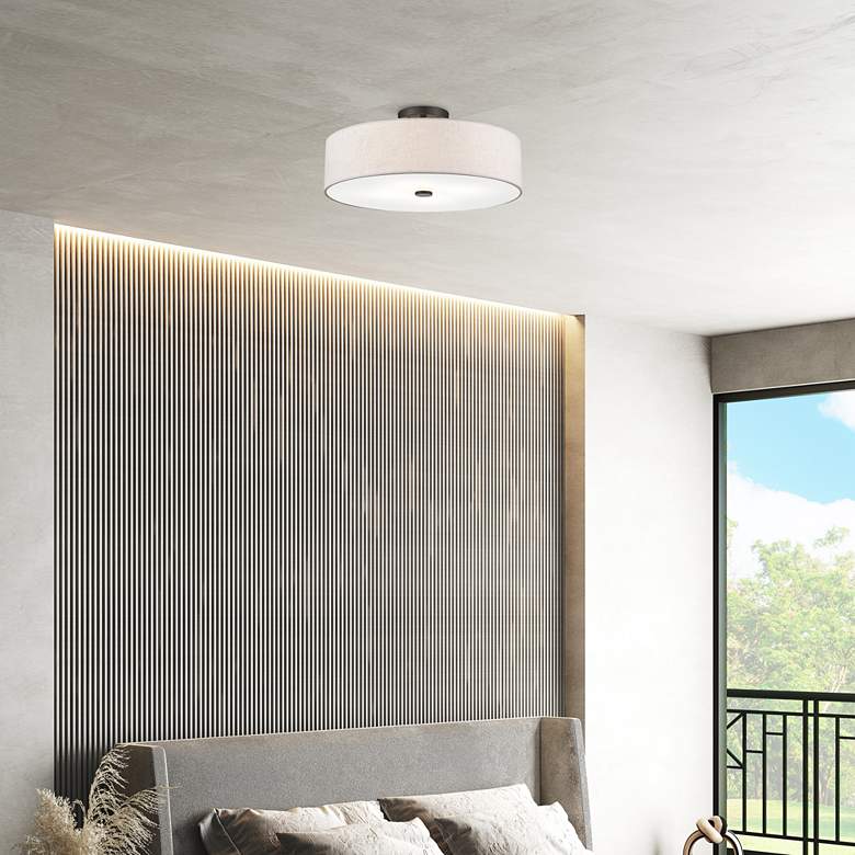 Image 1 Meridian 18" Wide English Bronze Drum Ceiling Light in scene