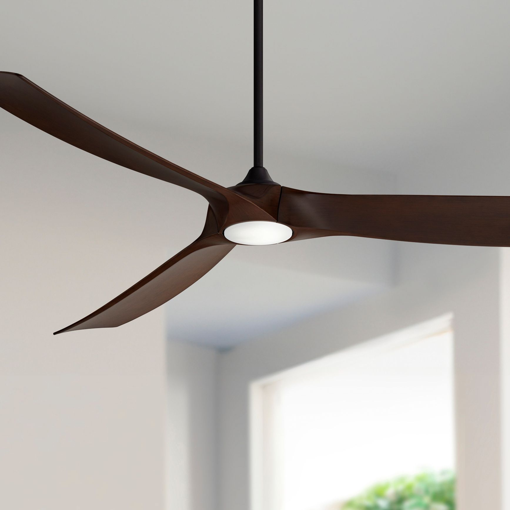 Image 1 70" Casa Vieja Kona Wind Black-Walnut LED Damp Ceiling Fan with Remote in scene