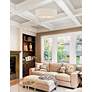 1_Justice Design Textile 24" Brushed Brass Cream Shade Ceiling Light in scene