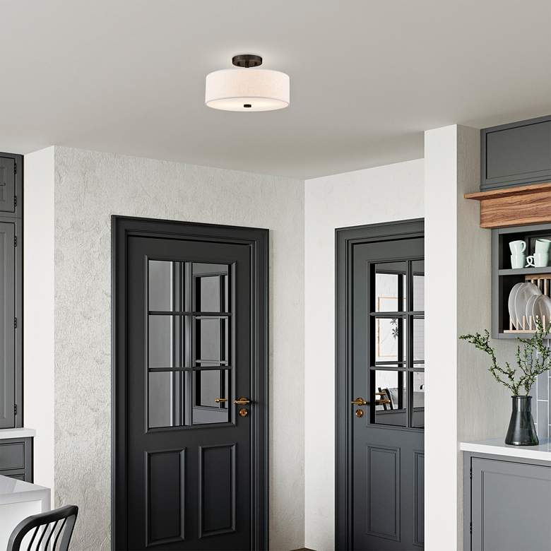 Image 1 Livex Meridian 13" Wide English Bronze White Drum Ceiling Light in scene