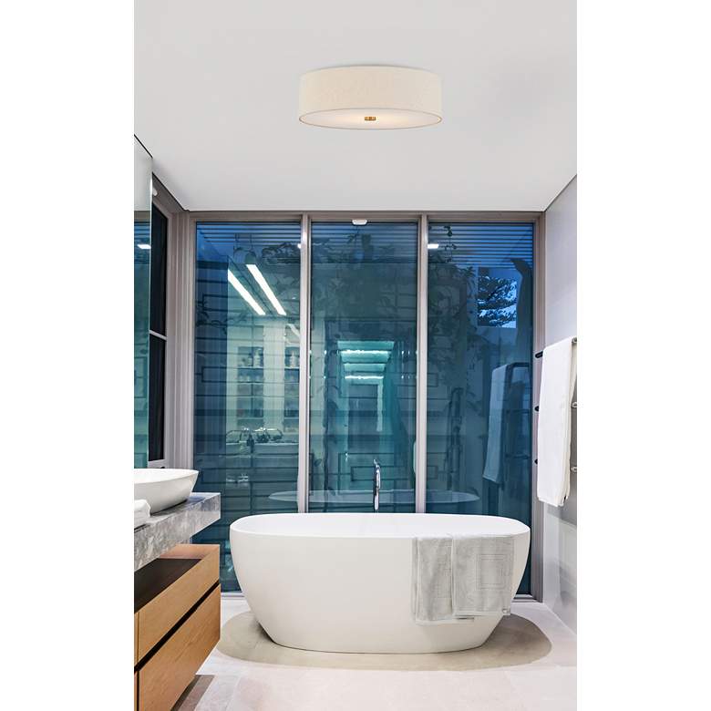 Image 1 Textile 30"W Brushed Brass Ceiling Light with Cream Shade in scene