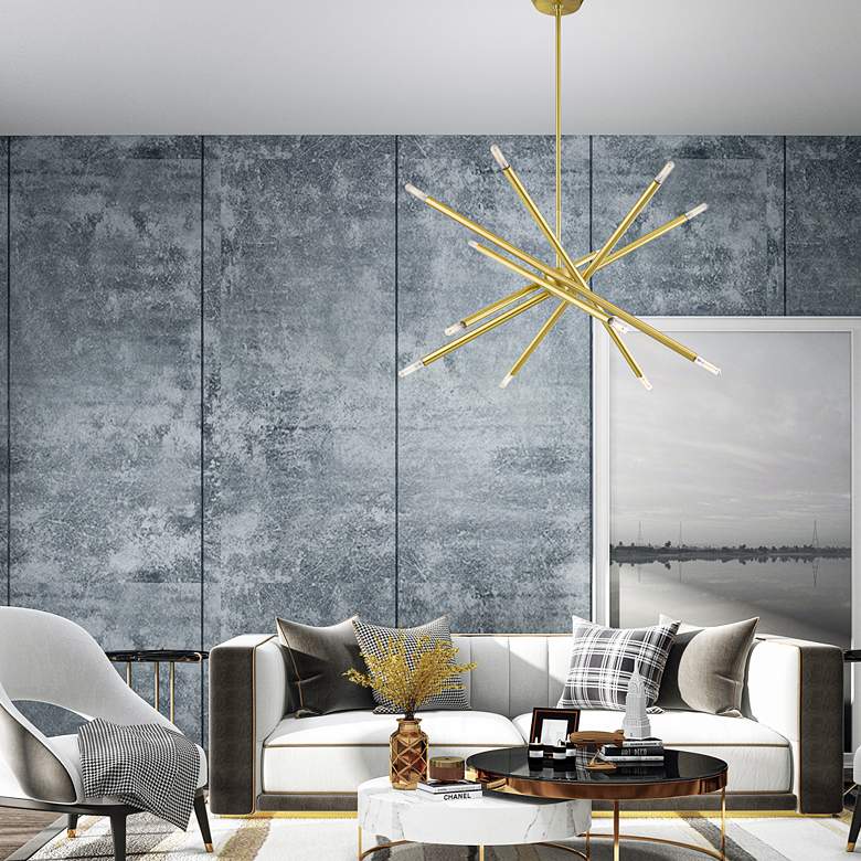 Image 1 Soho 27 1/2" Wide Satin Brass 12-Light Sputnik Chandelier in scene