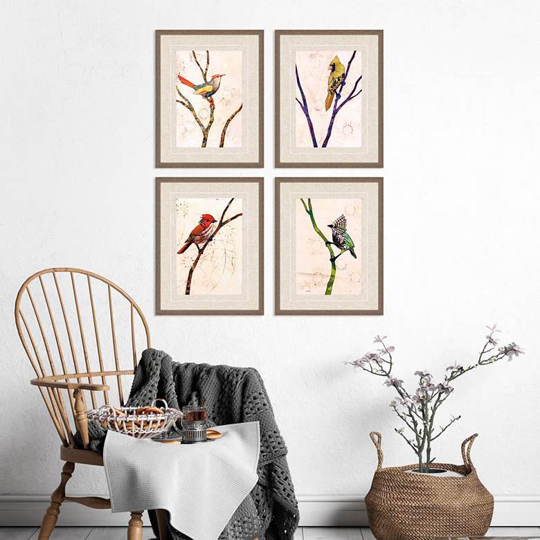 Image 1 Bird Family 26" High Rectangular 4-Piece Framed Wall Art Set in scene