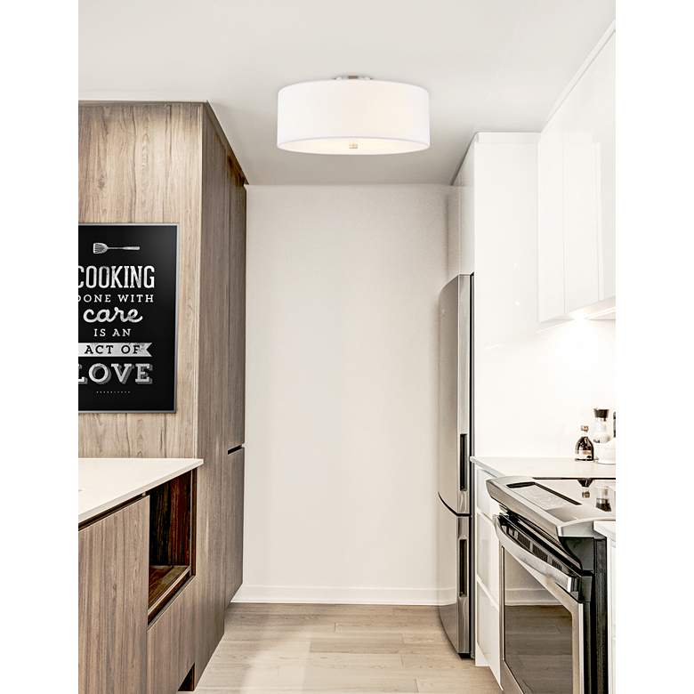 Image 1 Textile 18"W Brushed Nickel Ceiling Light with White Shade in scene