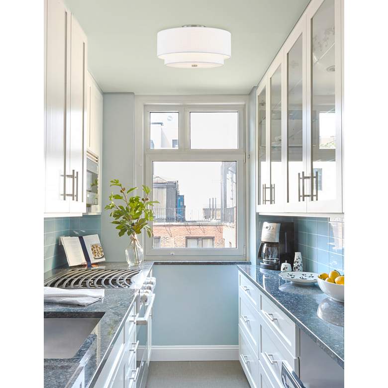 Image 1 Textile 15"W Nickel Ceiling Light with White Tiered Shade in scene