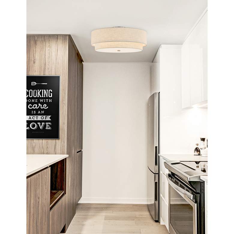 Image 1 Justice Design Textile 22" Nickel Cream Tiered Shade Ceiling Light in scene