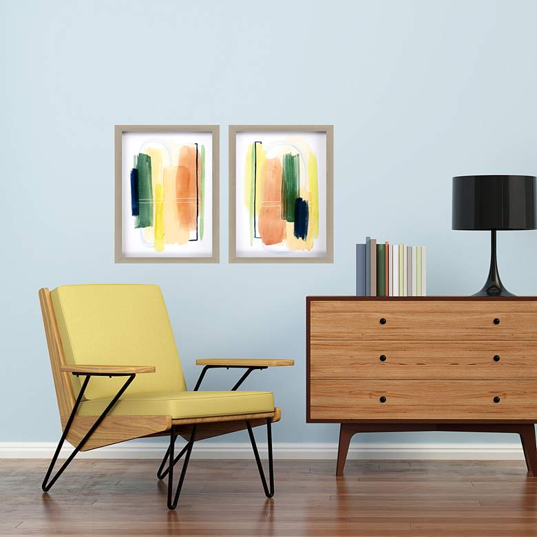 Image 1 Happy Shapes 27" High 2-Piece Giclee Framed Wall Art Set in scene