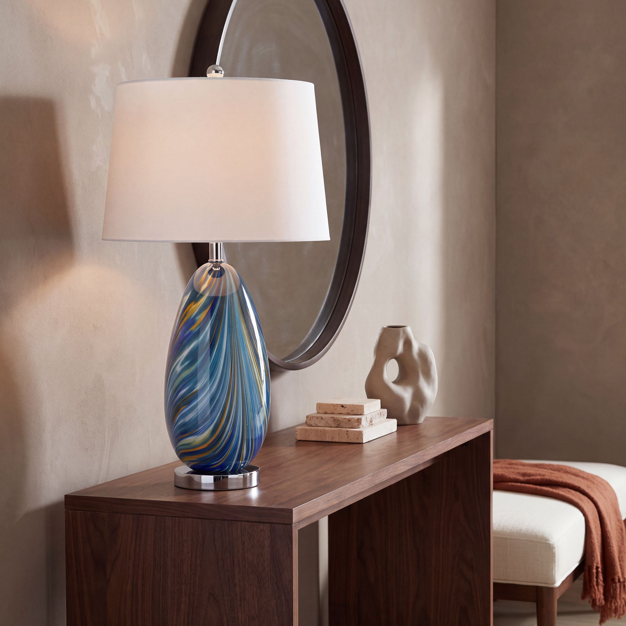 Image 1 Possini Euro Pablo 27" Modern Blue Art Glass Table Lamp in scene
