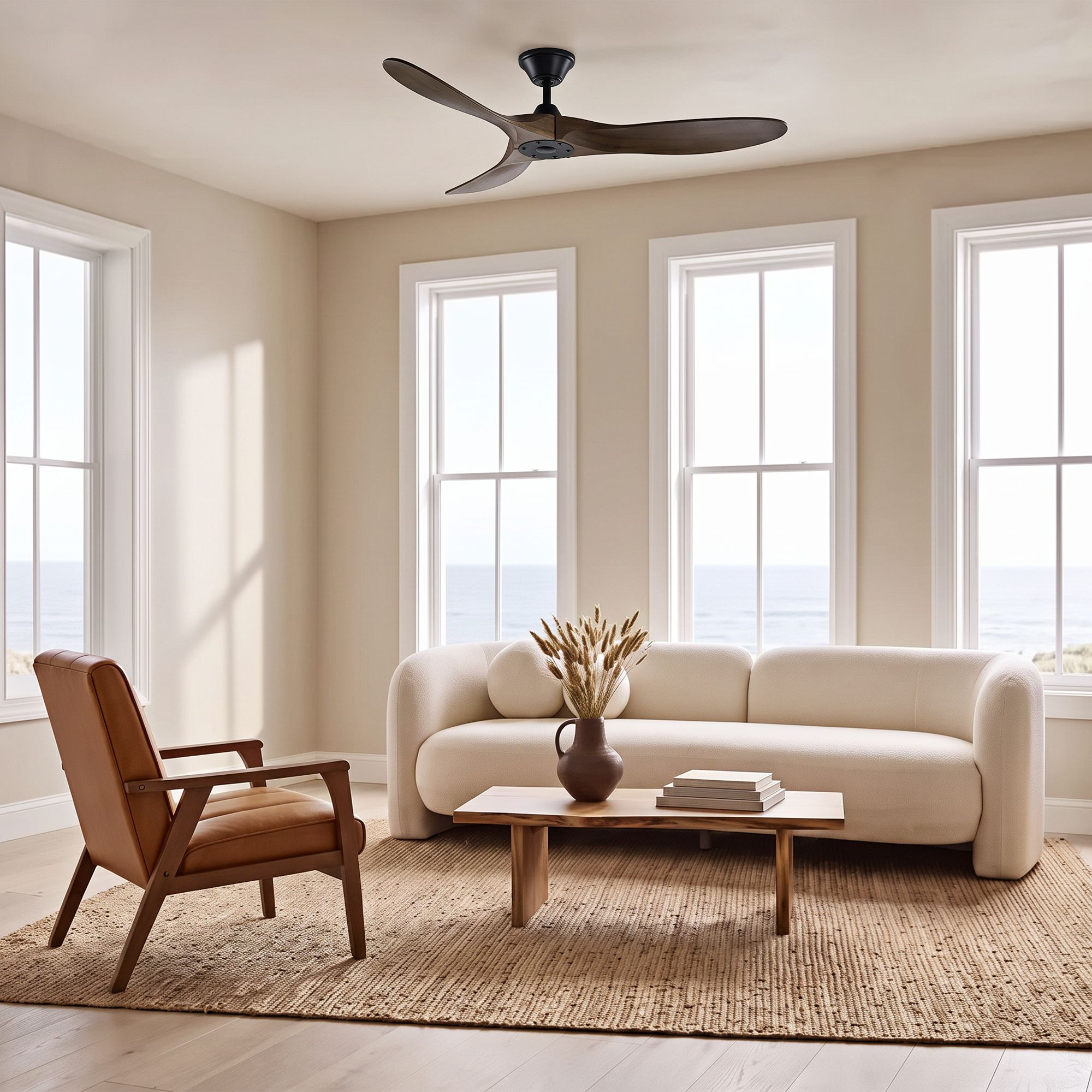Image 1 52" Visual Comfort Maverick II Dark Walnut Ceiling Fan with Remote in scene