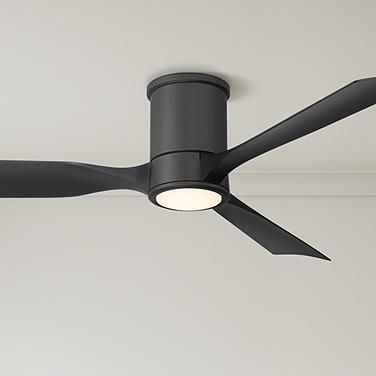 56" Casa Vieja Keel Matte Black LED Damp Remote Hugger Ceiling Fan