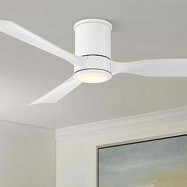 56" Casa Vieja Keel Matte White LED Damp Remote Hugger Ceiling Fan