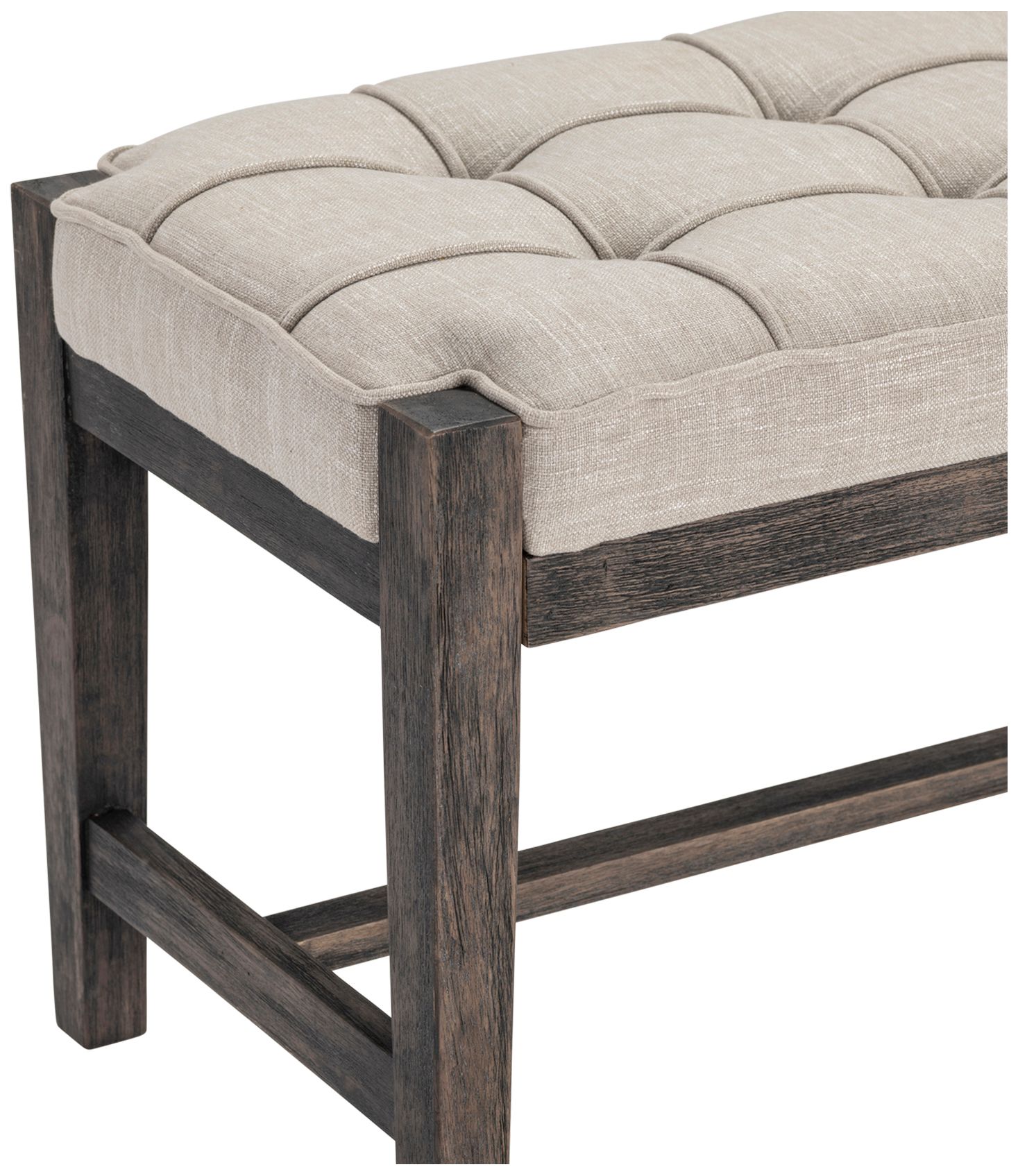 Image 3 56 in. Beige Upholstered Accent Bench with Brown Solid Wood Frame more views