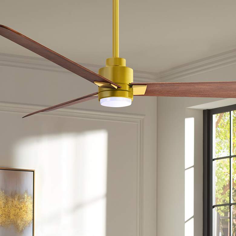 Image 1 56 inch Alessandra Brushed Brass and Walnut LED Ceiling Fan