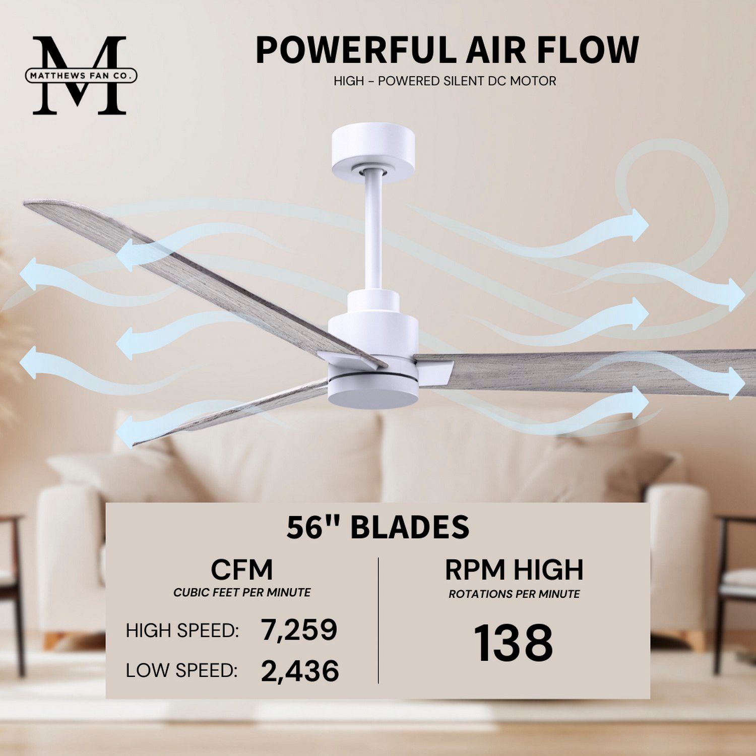 56" Alessandra Matte White and Barnwood Ceiling Fan