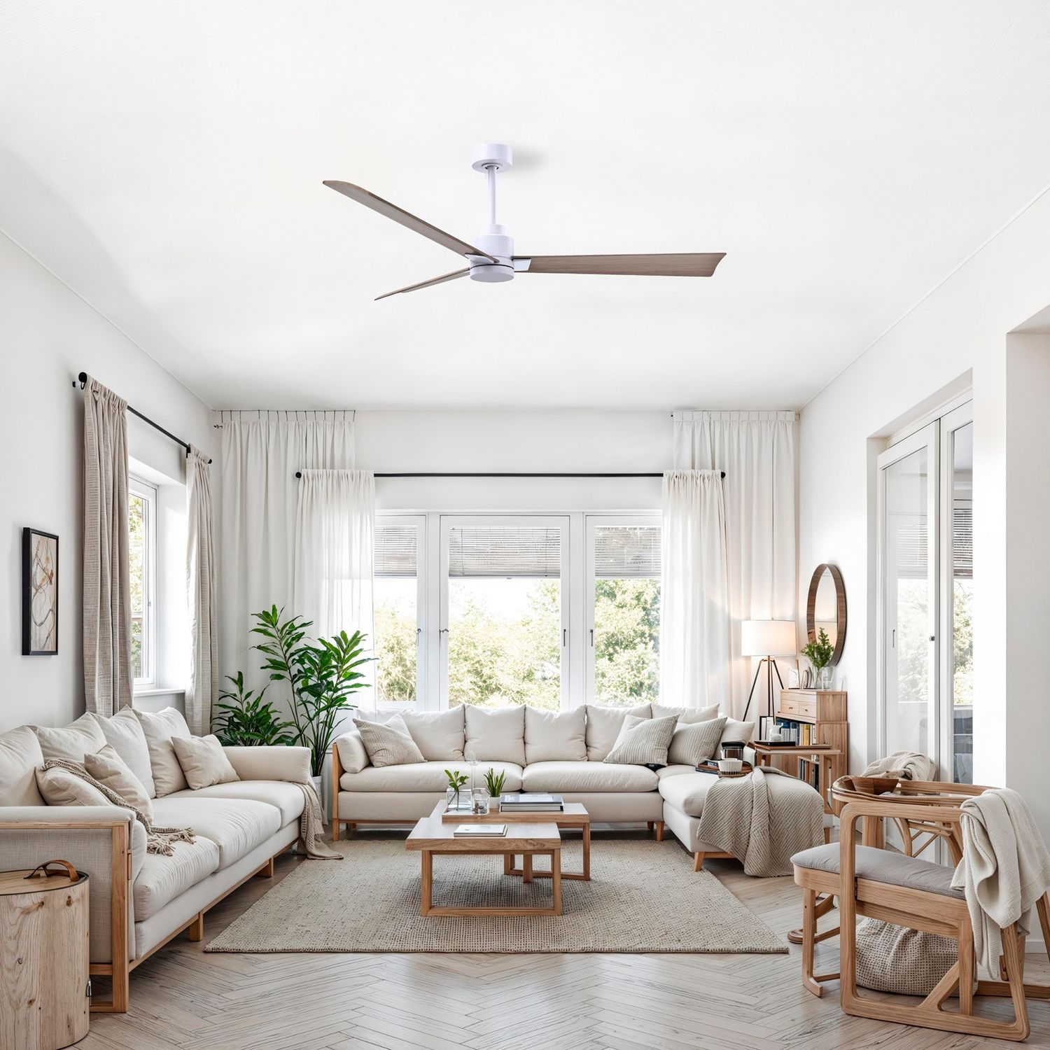 56" Alessandra Matte White and Gray Ash Ceiling Fan