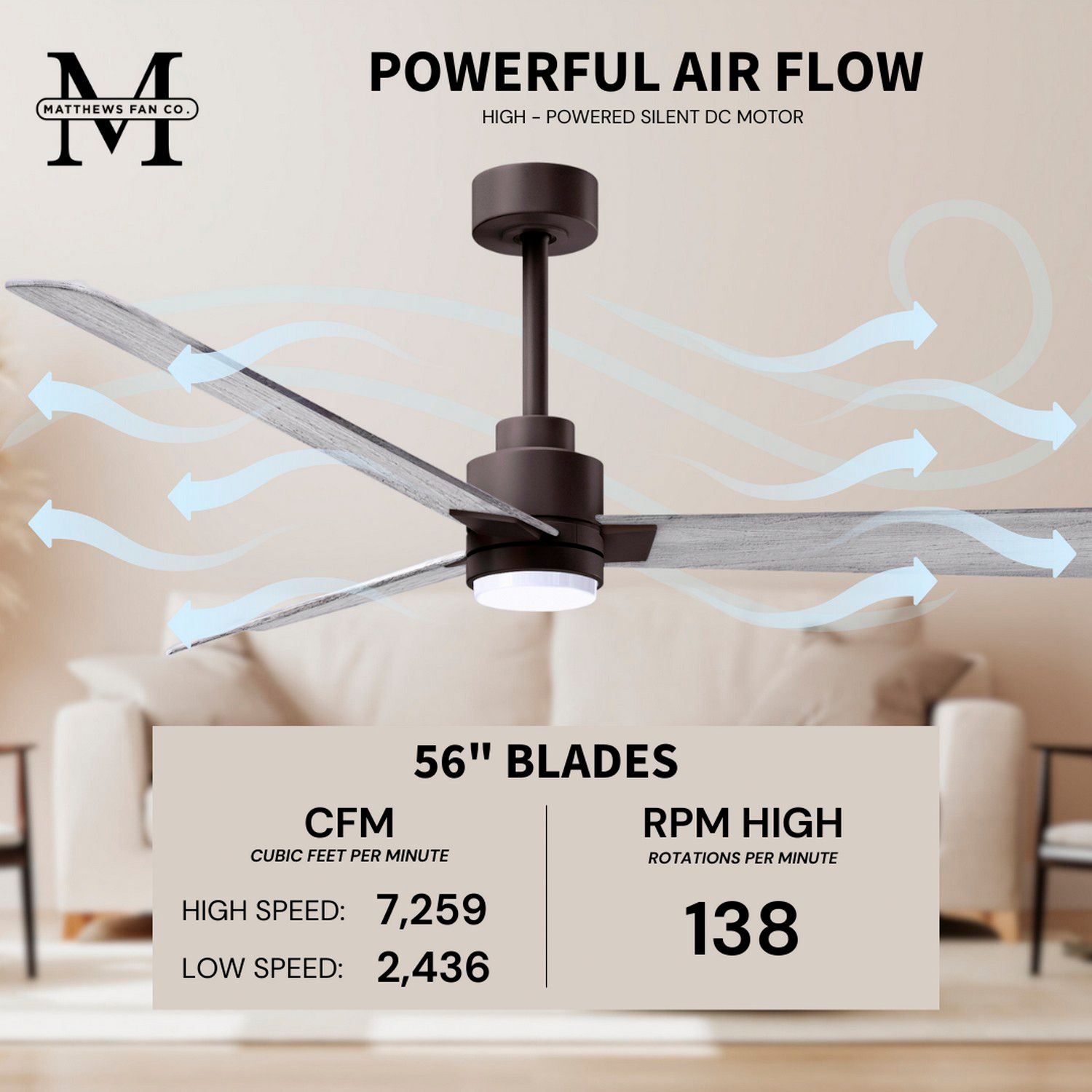 56" Alessandra Textured Bronze and Barnwood LED Ceiling Fan in scene
