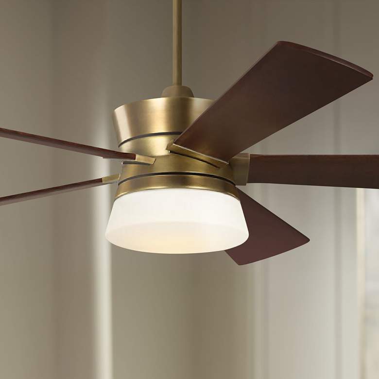 Image 1 56 inch Atlantic Brass and Walnut LED Ceiling Fan with Remote