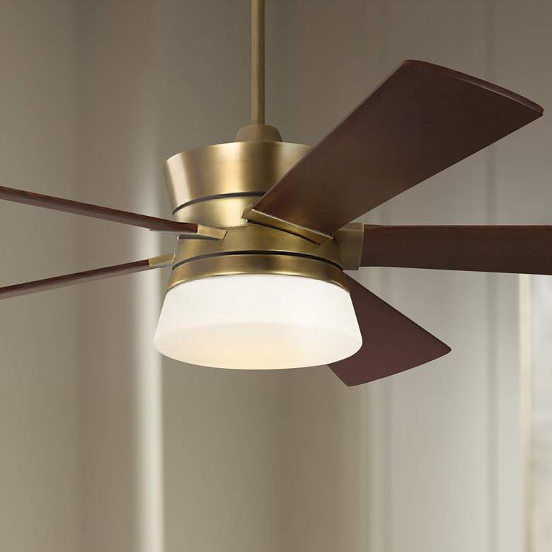 Image 1 56" Atlantic Brass and Walnut LED Ceiling Fan with Remote